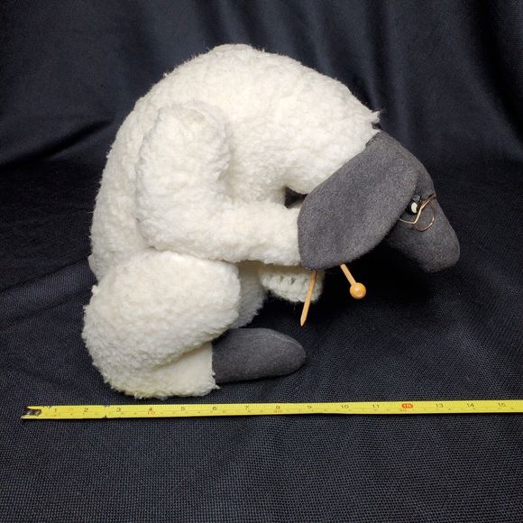 Plush Knitting Granny Sheep Stuffed Animal Black White Knit Needle Sewing 14” - Picture 8 of 16